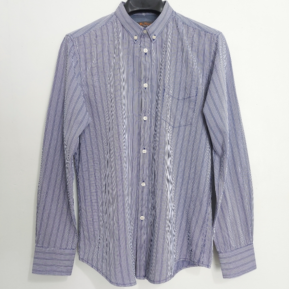 Ben Sherman Men's Shirt Size XL Blue White Stripe Long Sleeve Button Down Cotton